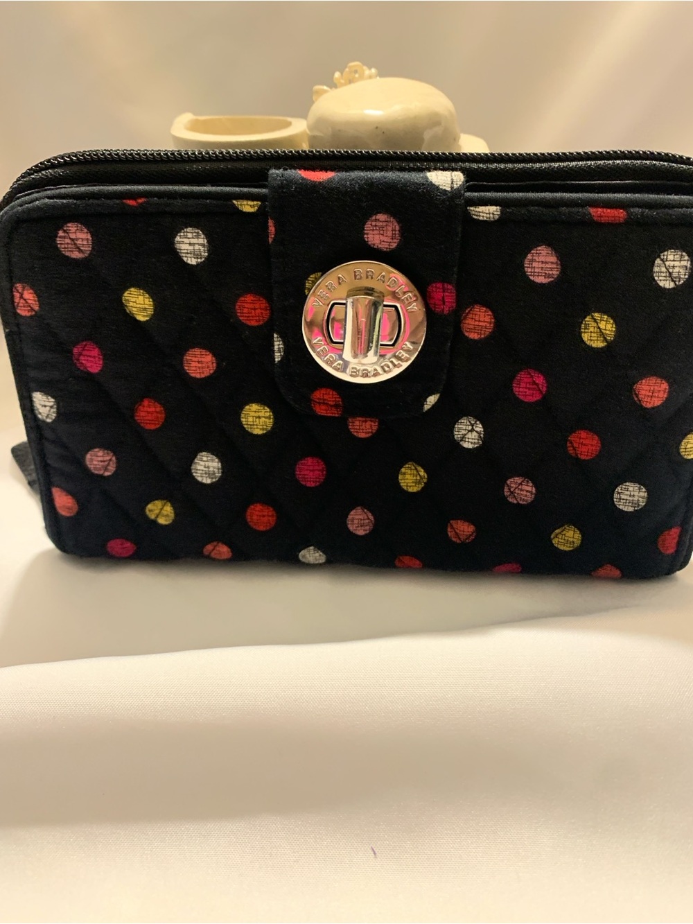 Vera Bradley Black Quilted Wallet with Multicolor Polka Dots